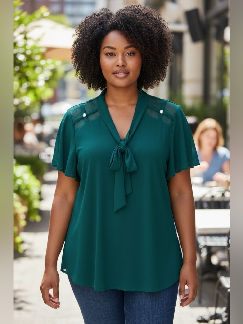 Liz McCoy Size 3X Elegant Emerald Green w/Sheer Cap Sleeves Blouse- Gorgeous!!